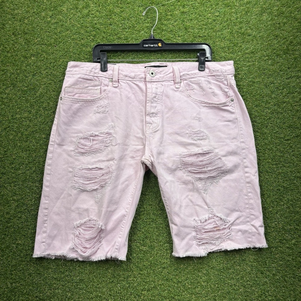 Cult Of Individuality Short Mens 38 Pink Rebel Shorts Stretch Denim Distressed